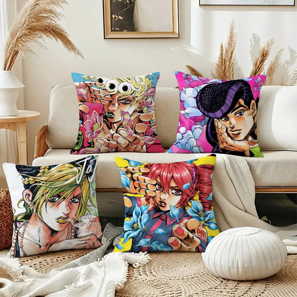 Bold Anime JoJo's Bizarre Cushion Cover Short Plush Pillowcase, Washable Wrinkle Resistant Cover for Bedroom Gift