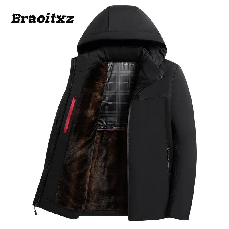 

2023 New Men Autumn Winter Casual Fashion Outdoor Windproof Plush Thicken Jacket Coats Waterproof Detachable Hooded