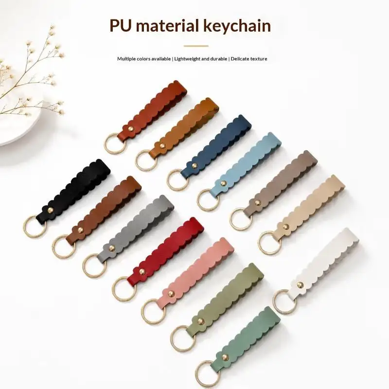 Leather Scalloped Wave Edge Keychain 1Pcs Lightweight Key Ring Holder Cute Bag Pendant for Backpack Luggage Decor