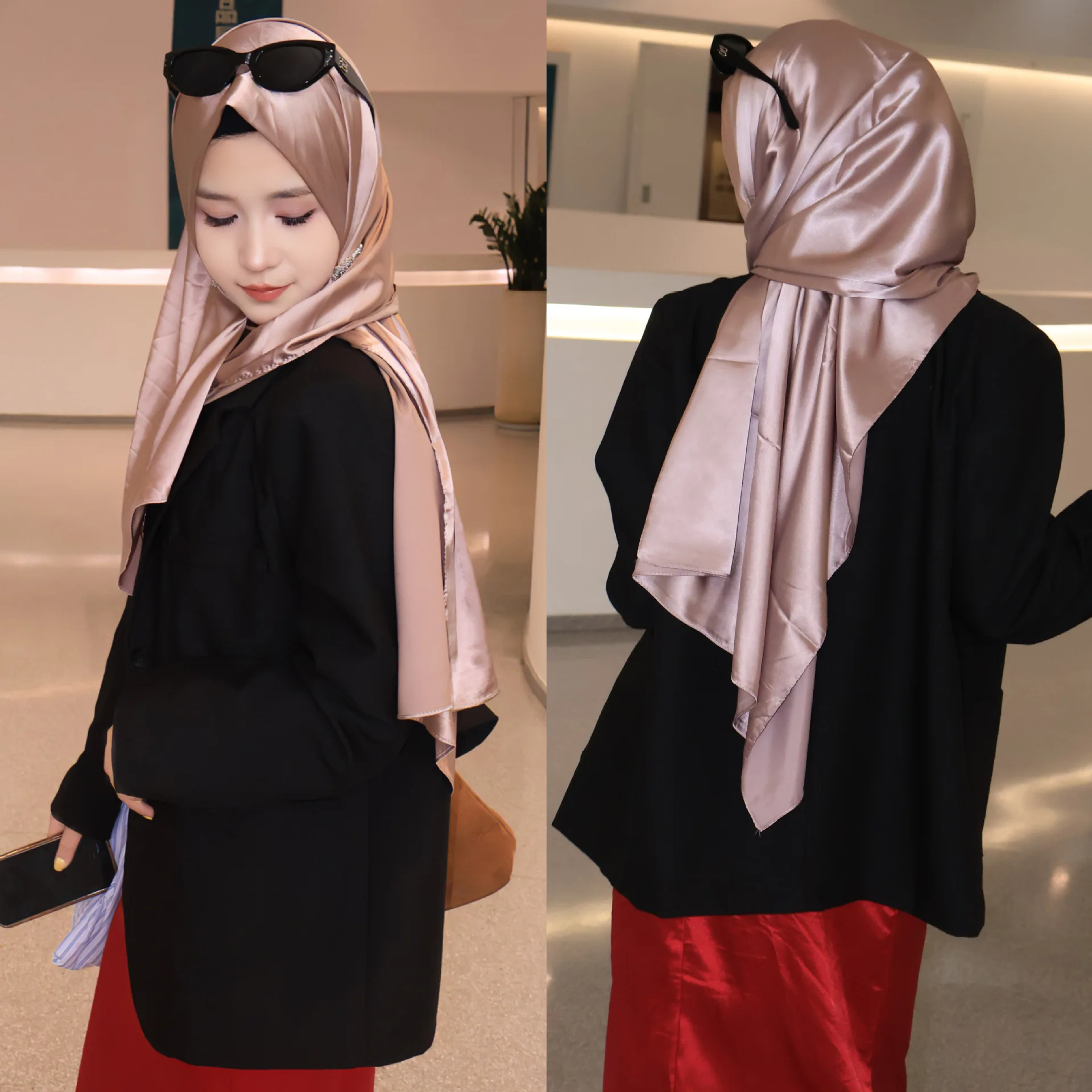 Solid color Women Hijab Lady Muslim Satin Long Scarf Middle East Malaysia Indonesia Hijab Skin-Friendly satin Shawl Wrap Scarves