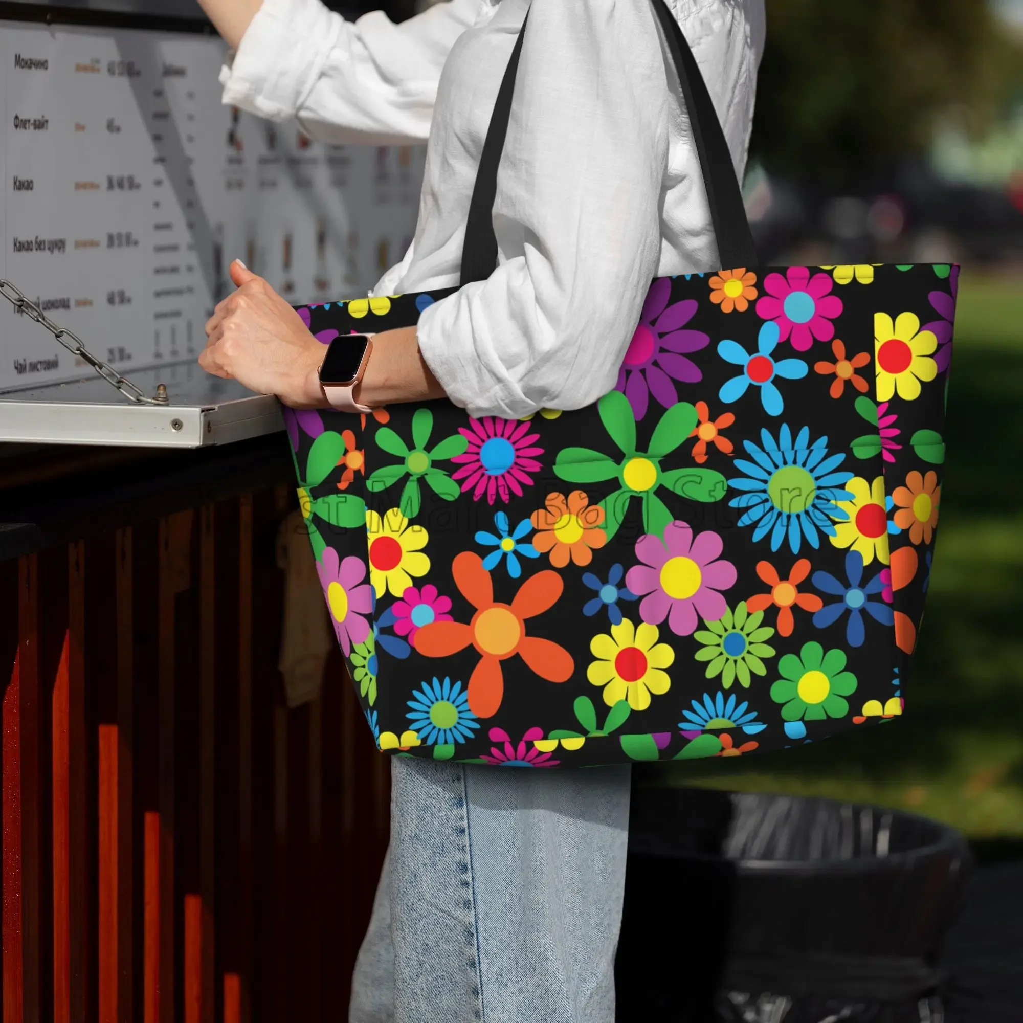 Bolso grande de flores Hippie para mujer, bolsa de playa impermeable, a prueba de arena, con cremallera, para piscina, gimnasio, comestibles, viaje