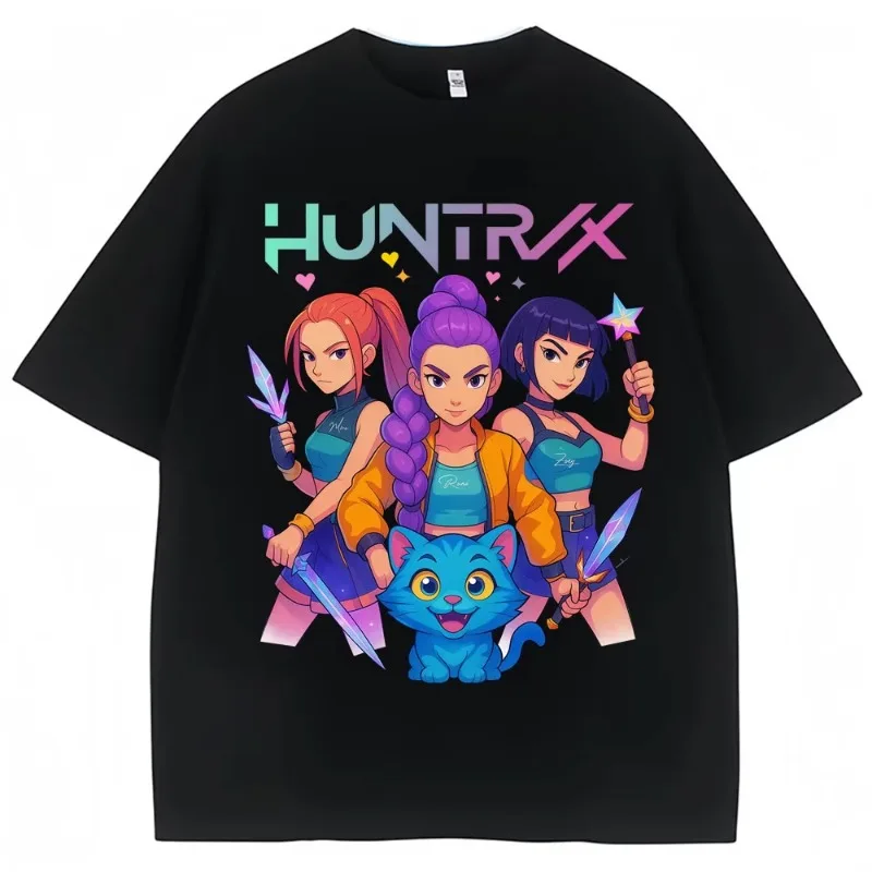 Camiseta Kpop Anime Demon Hunters Huntrix Derpy Tiger, camisetas Vintage estéticas para hombres y mujeres, camiseta clásica de calle de algodón de gran tamaño