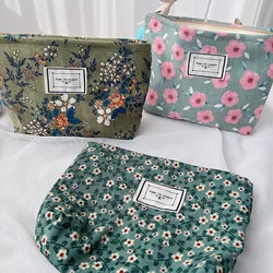 Ins Fashion sweet Floral Corduroy Makeup Bag Portable Clutch Cosmetic Bag Makeup Pouch Large Capacity Travel Toiletry Organizer