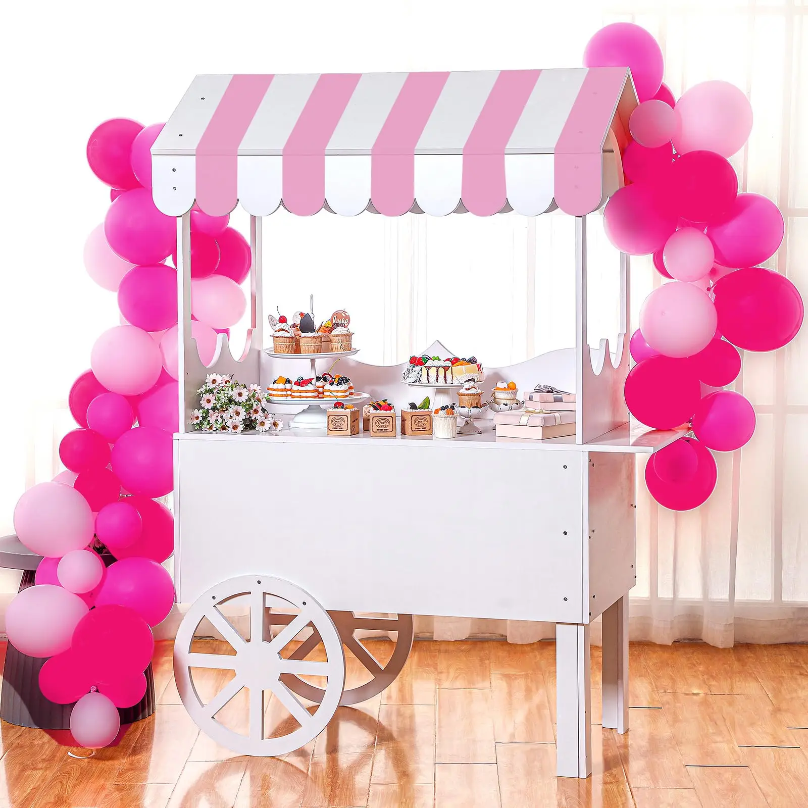 Wooden Table Wheel Assembly Food Cart, Candy Cart, Party Dessert Cake Cart Suitable for Wedding Parties Outdoor Business Events