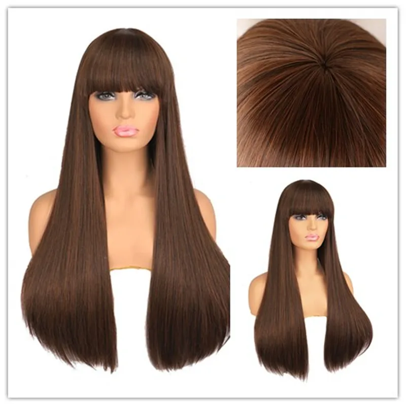 Long Straight  Synthetic Hair Wigs Women Mixed with Bangs Heat Resistant Fiber Hair for Party Cosplay Wig