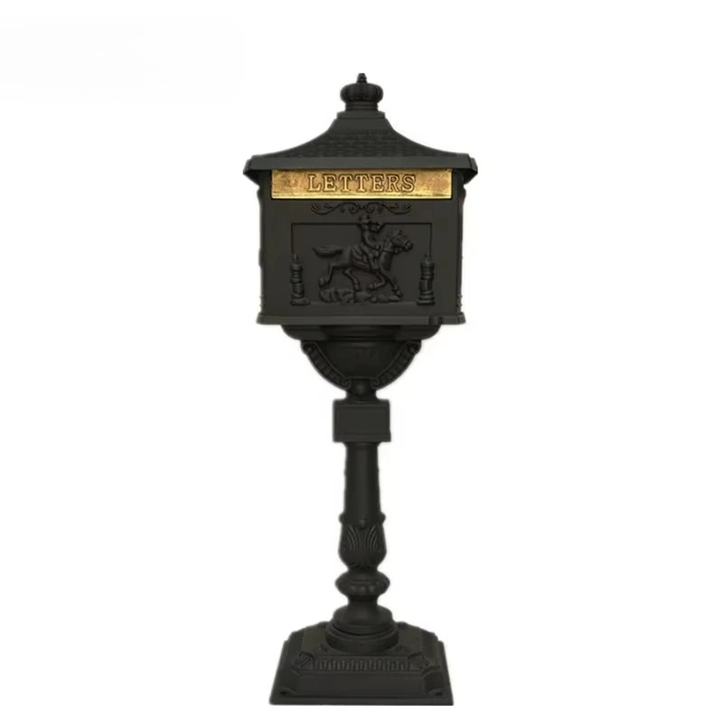 Antique Traditional Outdoor Black Aluminum Post Mounted Standing Weatherproof Letter Mailbox