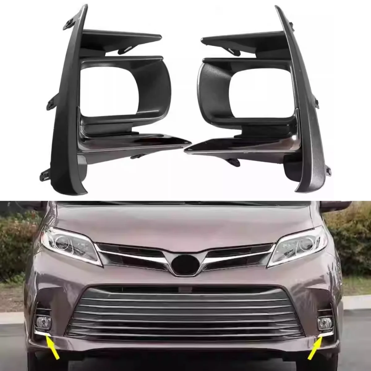 

For Toyota Sienna 18-20 Front bumper fog light mesh grille cover down grill Fog lamp frame