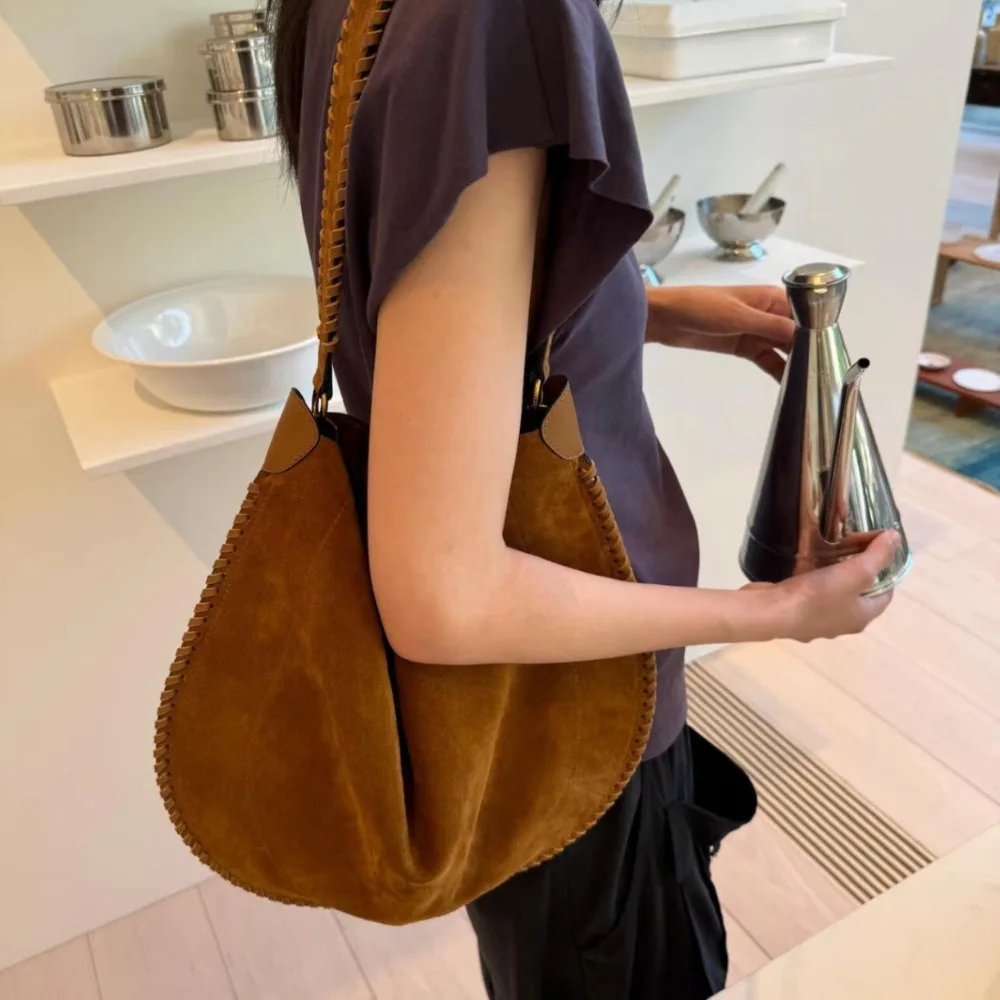 

Niche Design Retro Matte Suede Woven Saddle Shoulder Bag Autumn Winter Large Capacity Shoulder Women's Bag Casual and Versatile