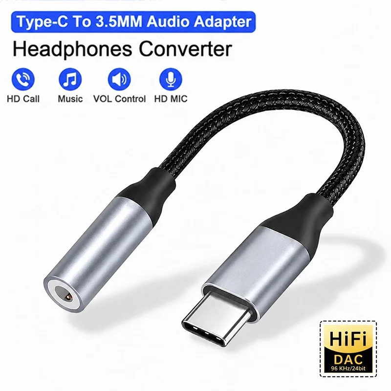 USB-C-Kopfhöreranschluss-Adapter, kleine Größe, für Telefon, Audio, Musikwiedergabe, Telefonate, für kabelgebundene Kopfhörer, Geräte, Zubehör-Set