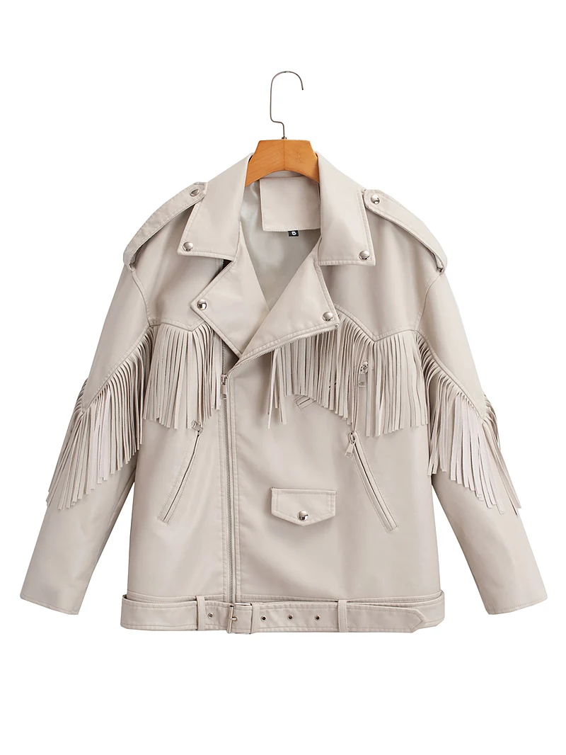 2023 Herfst Winter Vrouwen Punk Kwast Oversized Lange Faux Leren Jassen Dame Losse Pu Ritsen Riem Zwarte High Street Buitenjassen