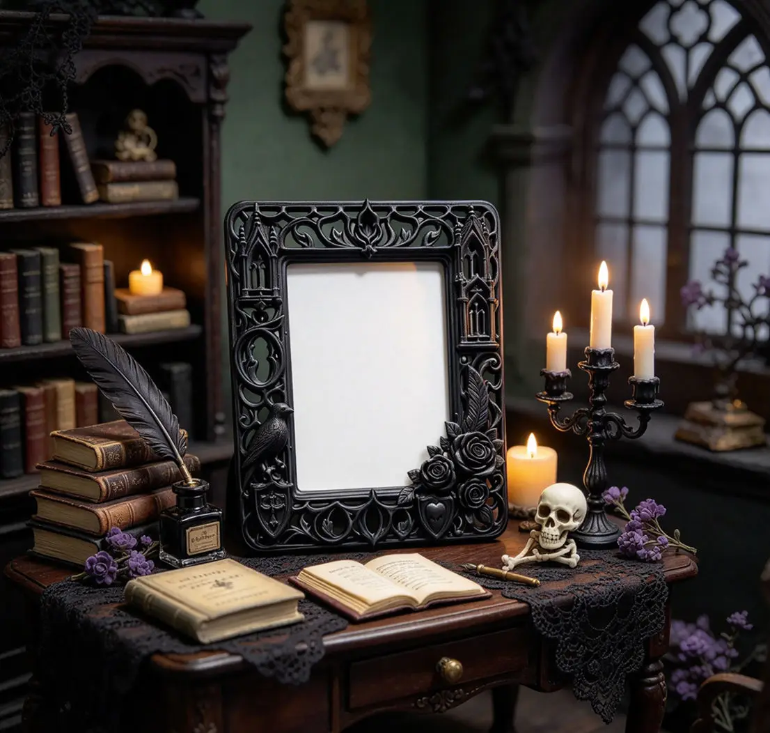 Dollhouse Gothic Photo Frame,Vintage Carved Picture Frame,Dark Style Miniature DIY Scene Decor Accessory for OB11Doll Diorama