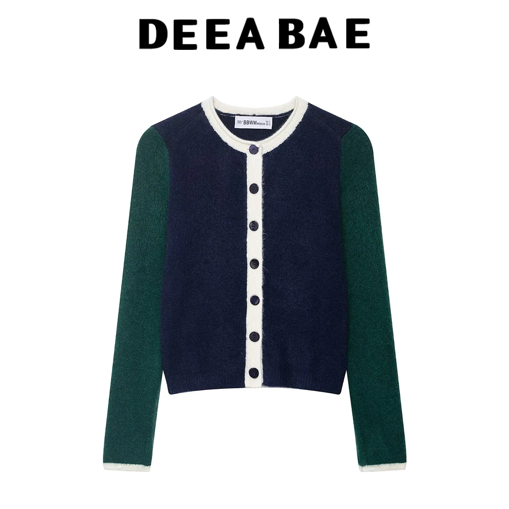 

DEEABAE женский осенний новый модный повседневный вязаный кардиган контрастного цвета с круглым вырезом и длинными рукавами, куртка-свитер