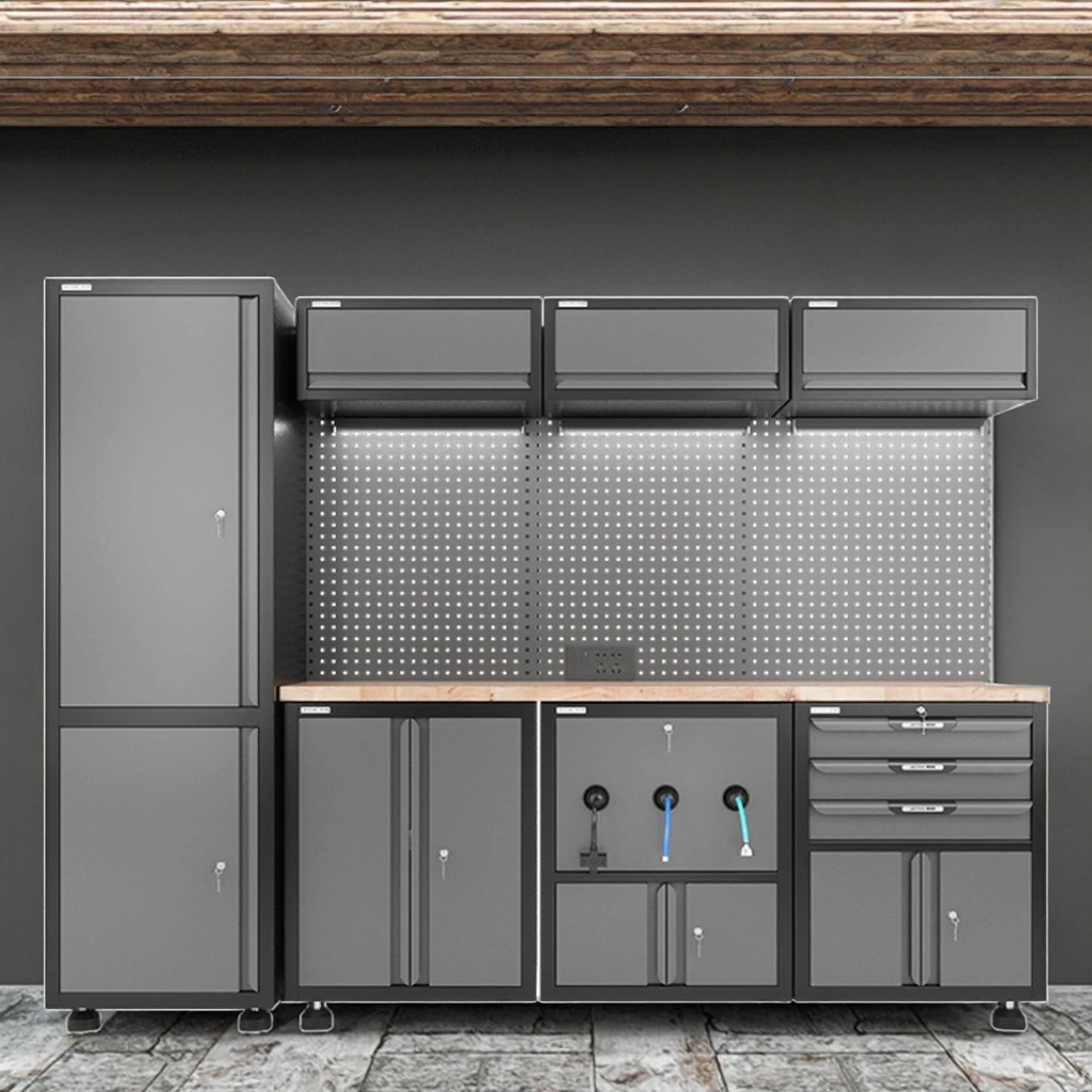 Multifunctional Keyed Modular Garage Storage Workbench 500kg Capacity Heavy Duty Workshop Workstation Tool Cabinet with Drawers