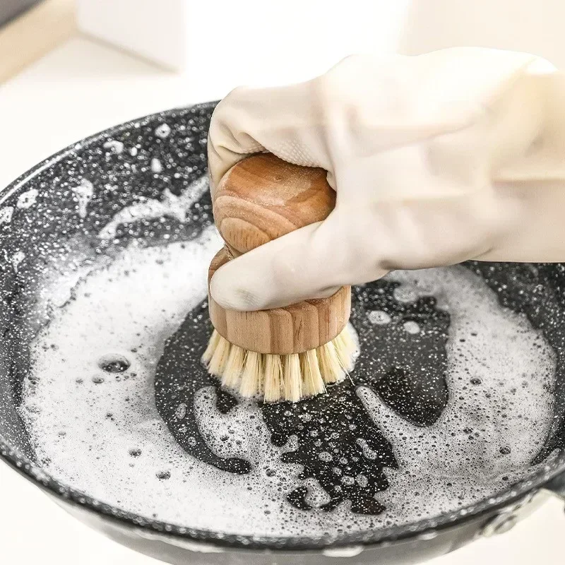 Kitchen dish brush Wooden handle and sisal coconut Multifunctional cleaning tools kitchen scrubbing brush image 3