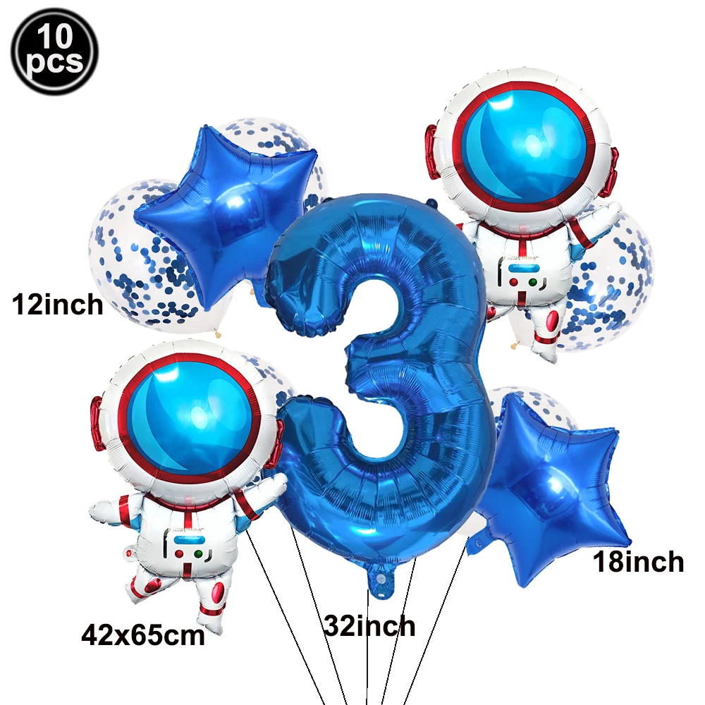 10pcs Space Theme Party Balloon Decor Astronaut Rocket 32inch 0-9th Birthday Number Balloon Set Kid Birthday Shower Party Decors