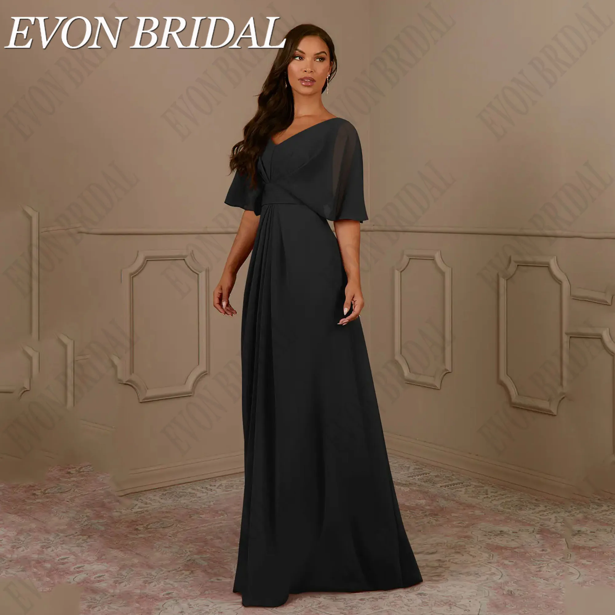 EVON BRIDAL Boho Chiffon Mother Of The Bridal Dresses V-Neck Half Sleeve Wedding Guest Gowns A-Line vestidos de festa Customized