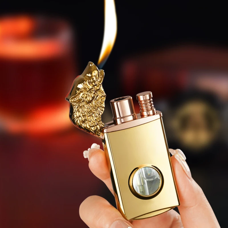 Windproof Gas Lighter Unusual Two Types of Flames Jet Turbo Butane Metal Cigar Lighters Gadgets for Men Gift Smoking Accessories