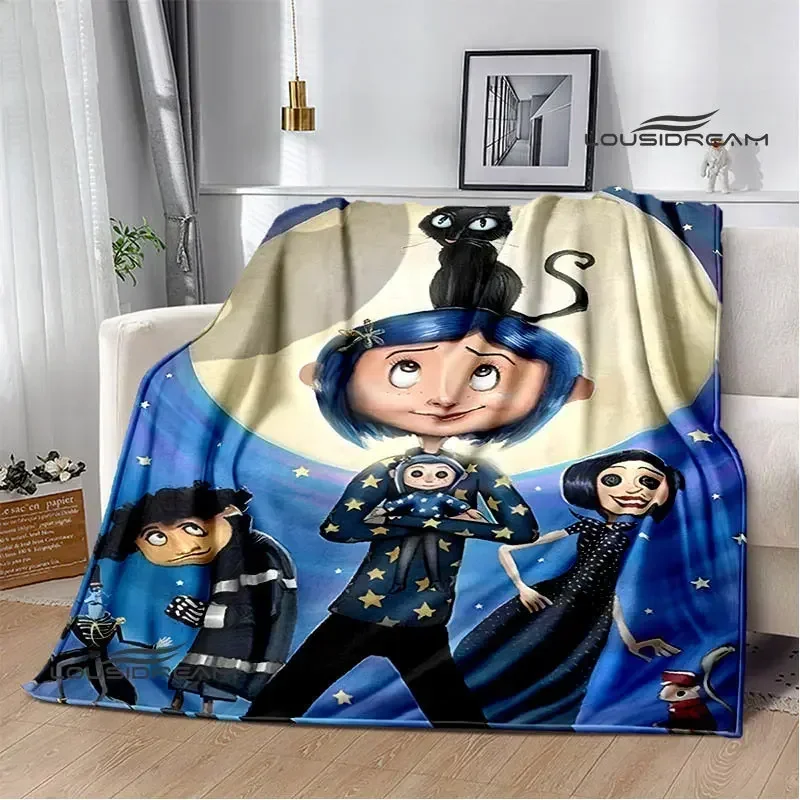 C-coraline cartoon printied blanket warm beautiful flannel soft and comfortable blanket home travel blanket birthday gift