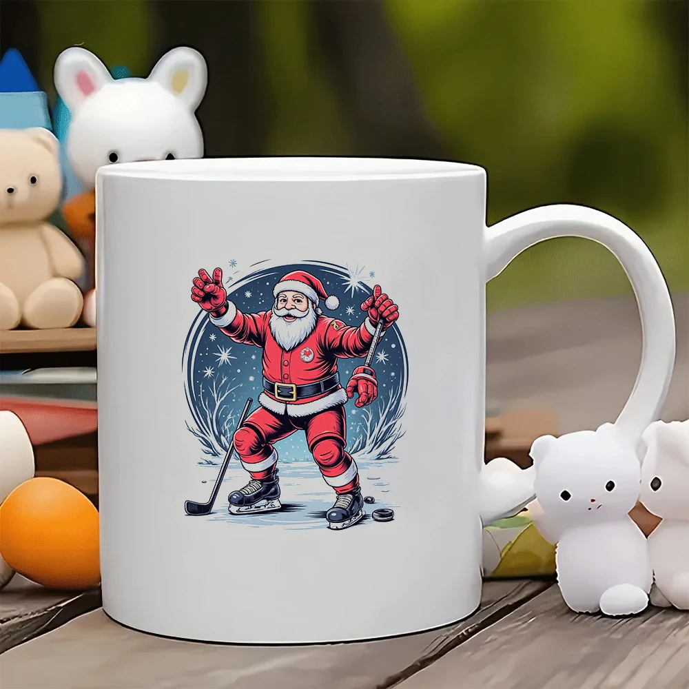 

11oz Cup + Santa Claus Ice Hockey Cartoon Illustration Christmas Gift Kids Water Cup Family Office Coffee Cup