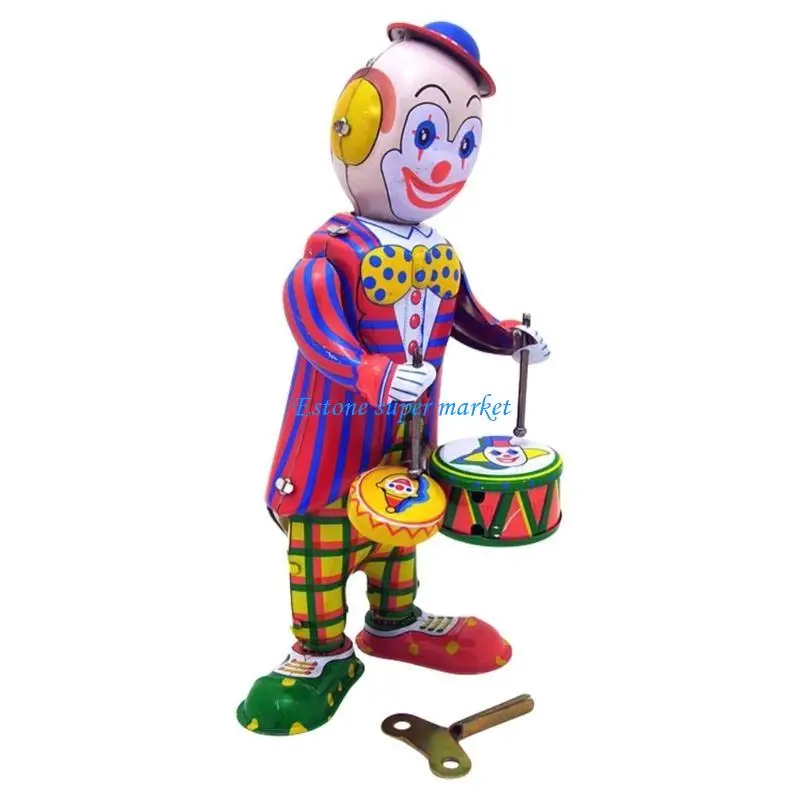 090B Palhaço clássico lata toca estátua brinquedo bateria para colecionador nostálgico
