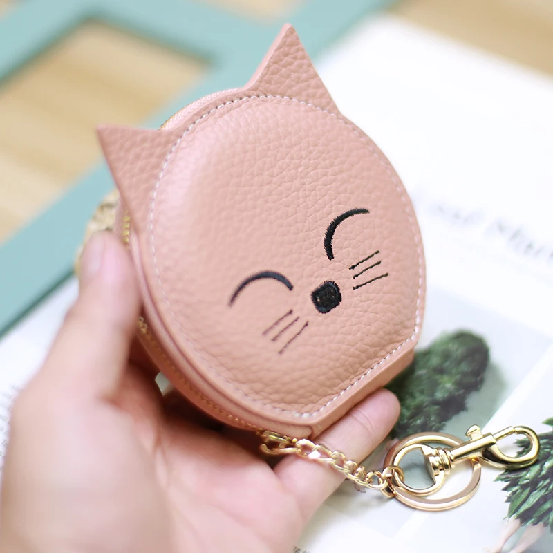 Creative Cartoon Genuine Leather Pendant Key Bag Creative Card Bag Leather Purse Zipper Hand Wring Lipstick CoinPurse