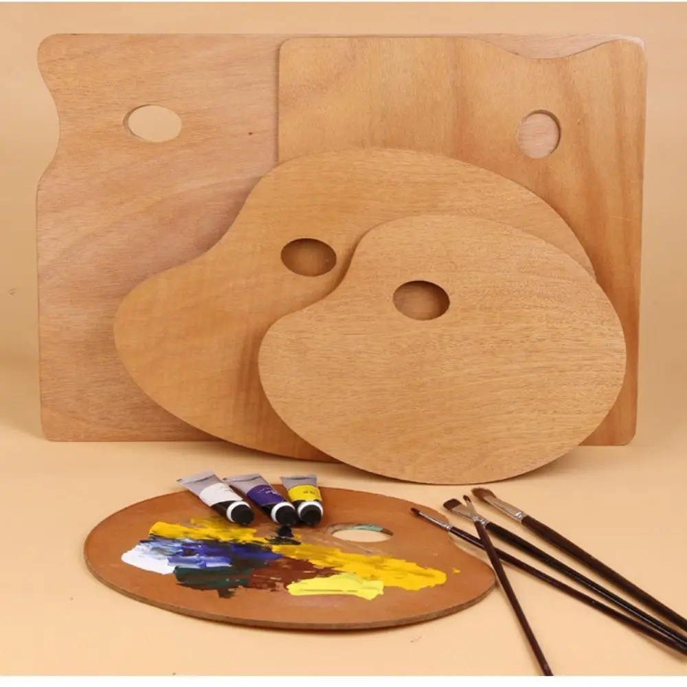 Painting Color Oil Paint Palette Oval/Square 4 Size Artist Paint Tray Thumb Holder Wooden Color Mixing Board for Art Supply