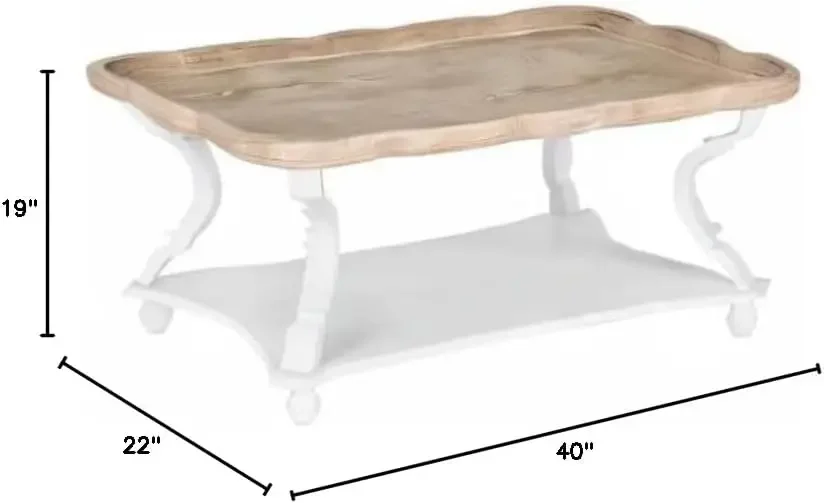 Function Home Farmhouse Coffee Table, Modern Cocktail Table with Storage Shelf, Sofa Table with Natural Tray Top and Carved Legs