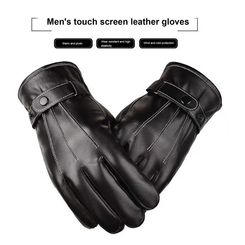 Thickened Leather Gloves Winter Gloves Winter Warm Touchscreen Gloves for Men Insulated Windproof Plush Wear Resistant Weather