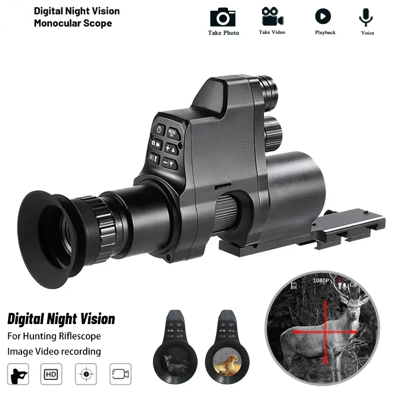 NV4B Clip-on Monocular Night Vision Scope Device Round Screen 4X Zoom HD 1080P Video Camera Night Hunting IR 300m all black