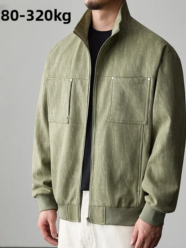 

plus Size Men's Casual Jaet Stand Collar Oversize Loose Fit Autumn Winter Outerwear Faionable Streetwear Polyester Fiber