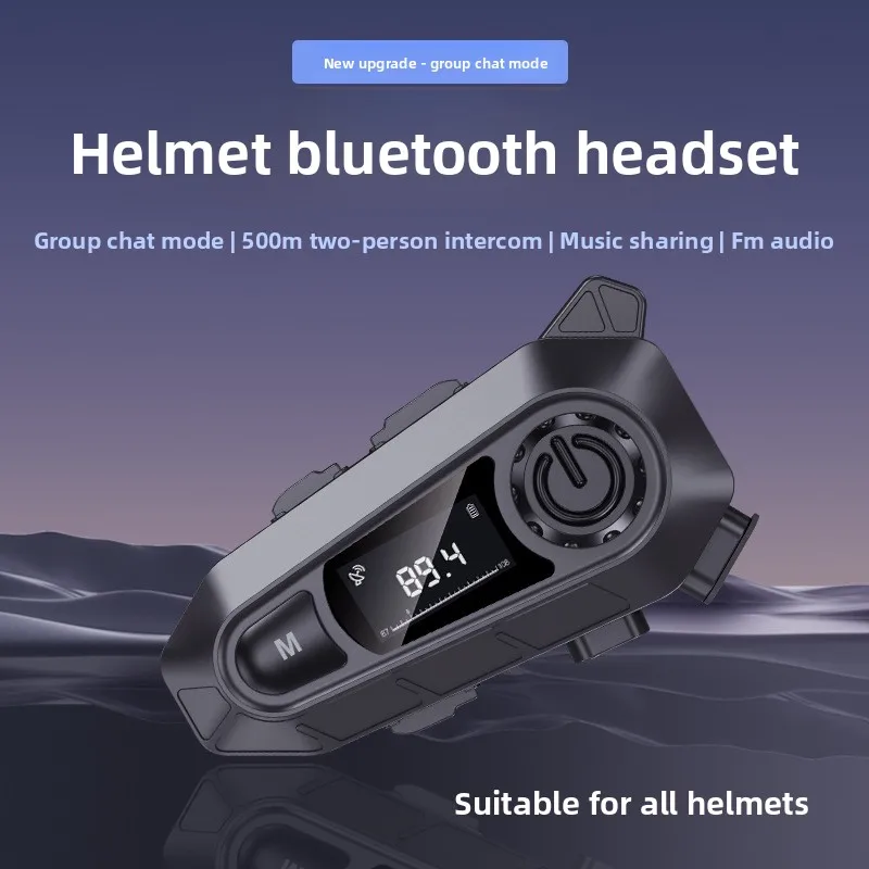 

Bluetooth-гарнитура 5.4 для мотоциклетного шлема с LED-экраном, цифровым дисплеем, FM-радио, водонепроницаемая, с шумоподавлением