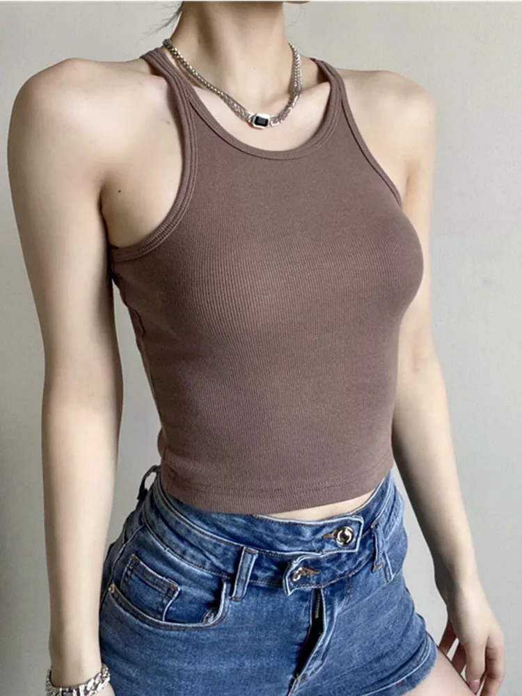 Summer New Arrival Slim Sleeveless Crop Tops Streetwear Sexy Solid Color Girls Off-Shoulder Threaded Camisole