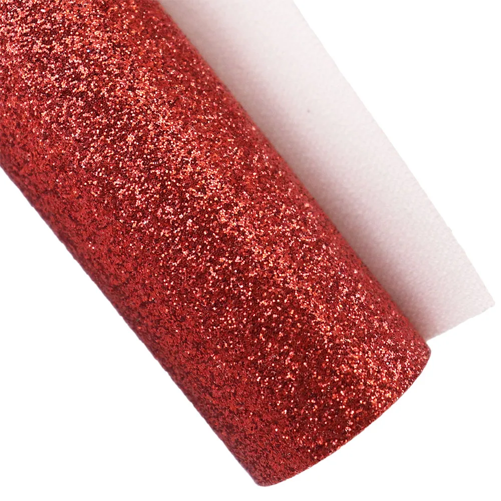 30X134cm Plain Solid Pure Red Chunky Fine Glitter Fabric With Soft Elastic/Twill Backing Faux Leather Roll For Sewing DIY DT002