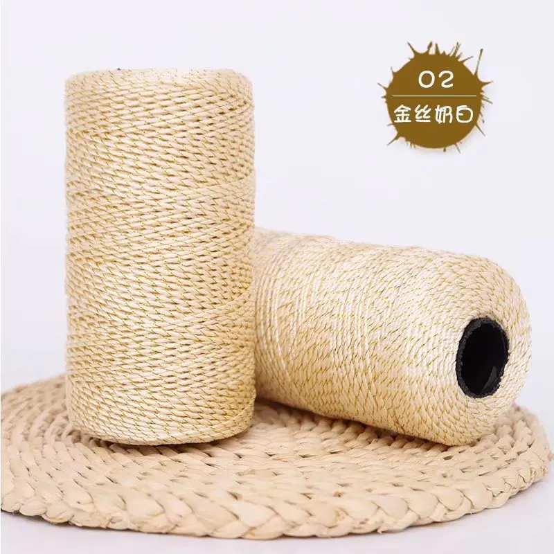 

2pcs Gold thread, glossy silk thread, polypropylene three strands, 1.5mm ice silk thread hook bag, summer cool hat DIY cushion.