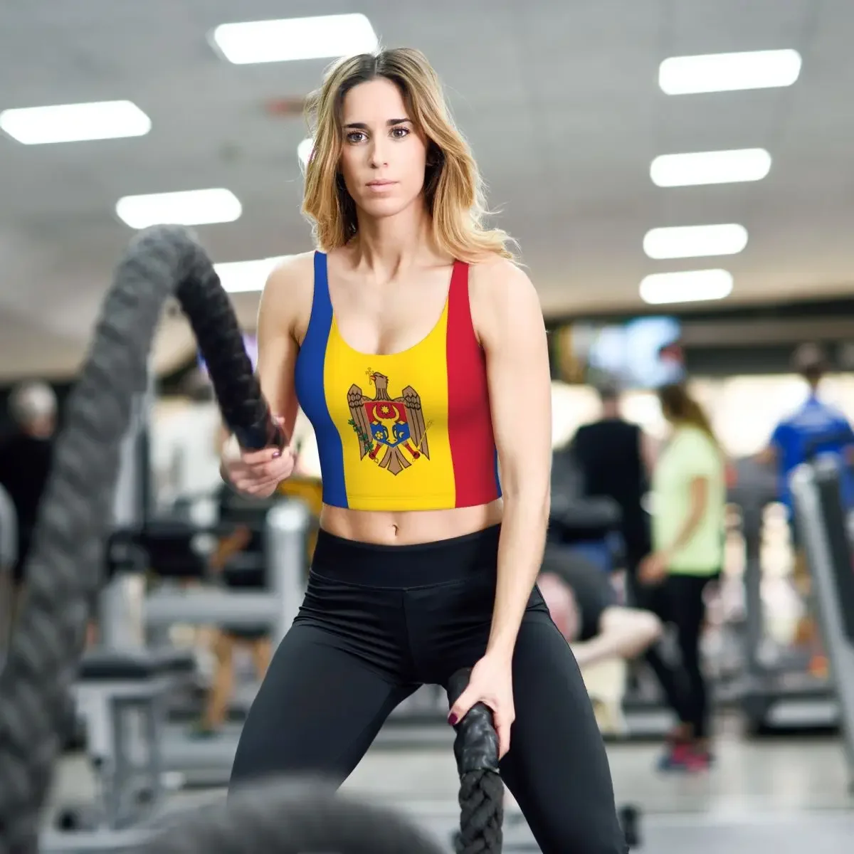 몰도바 국기 기본 탑 여성 삼바 섹시한 v 넥 요가 피트니스 스포츠 탑