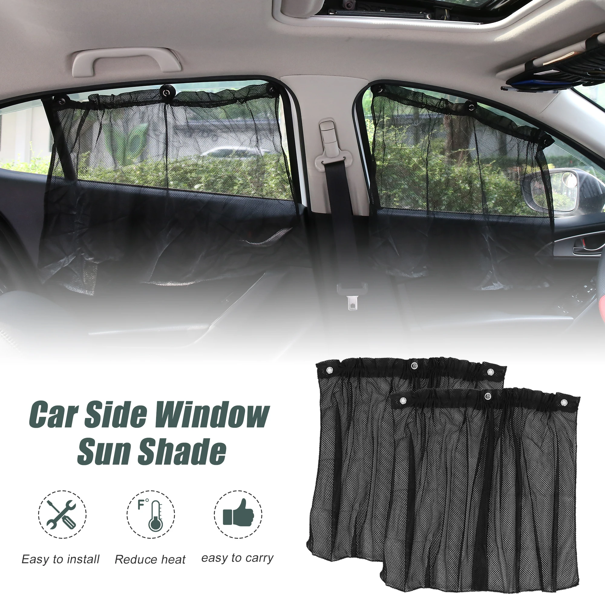 

Uxcell Auto Car Side Window Curtain Folded Mesh Sun Shade Black Pair W Suction Cup