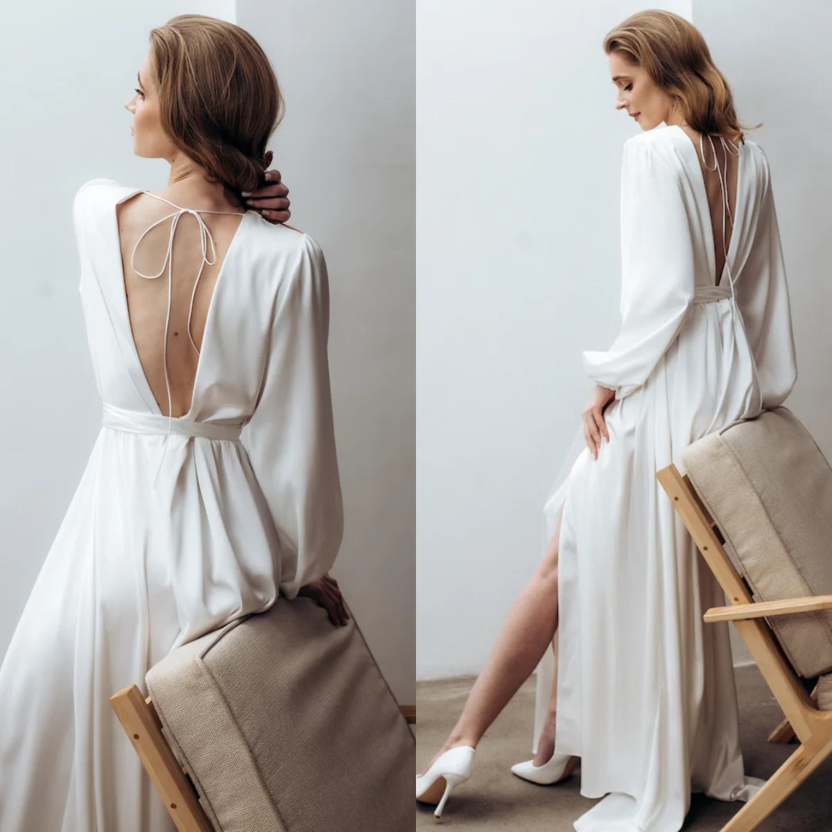 

Elegant Backless Wedding Robe Customized Open Back Bridal Robe Lingerie Women Gowns Boudoir Bathrobe