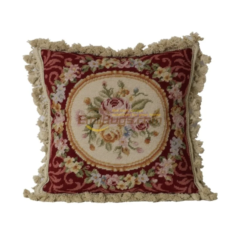 red halloween pillow needlepoint  woven  embroidery  palace collection pure wool  victorian pillow