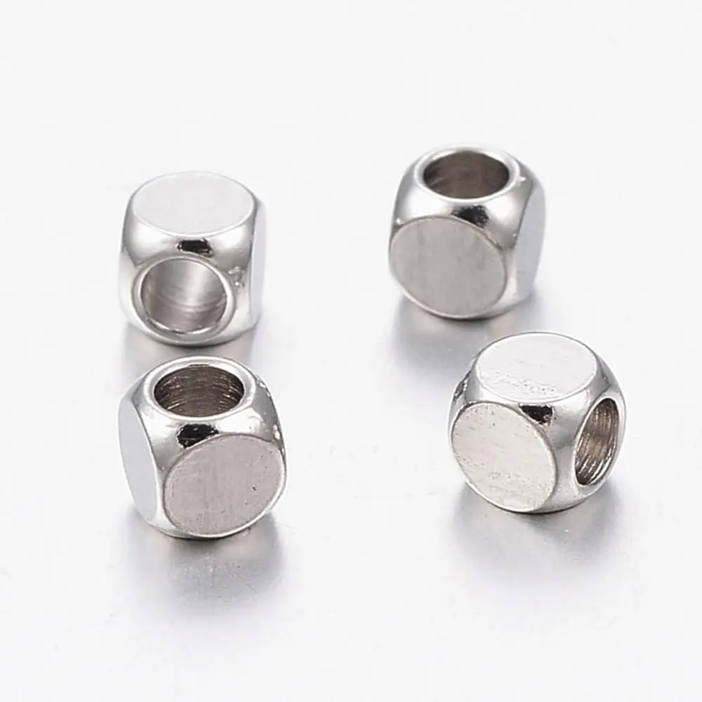 304 Stainless Steel Beads Cube Stainless Steel Color 3x3x3mm Hole: 2mm