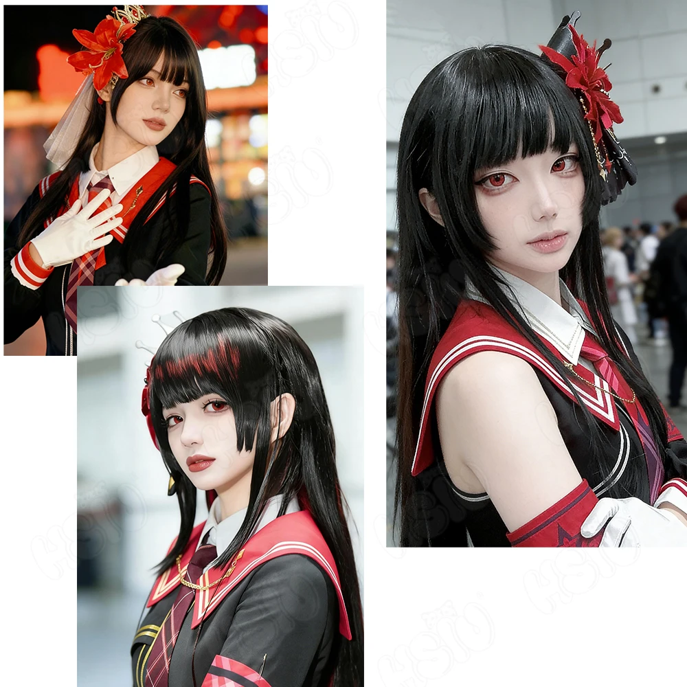 Nikaidou Hiro Cosplay Wig HSIU 80Cm long black hair Synthetic Wig+Wig cap Game Magical Girl Witch Trial Nikaidou Hiro Cosplay