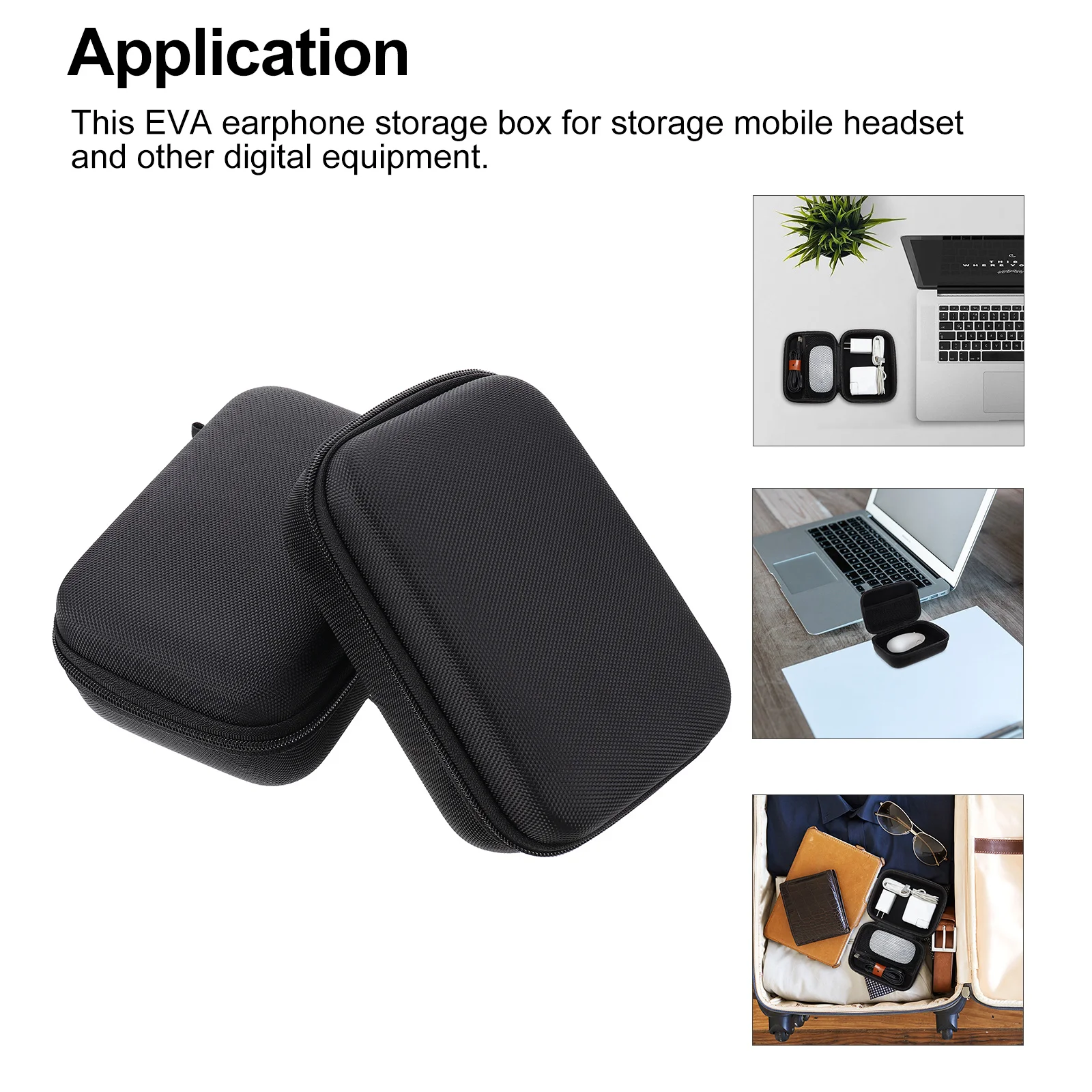 

2Pcs Rugged Eva Storage Box for Mobile Headset Earphone Power Bank Hard Drive with Internal Netting Portable Carry Pouch