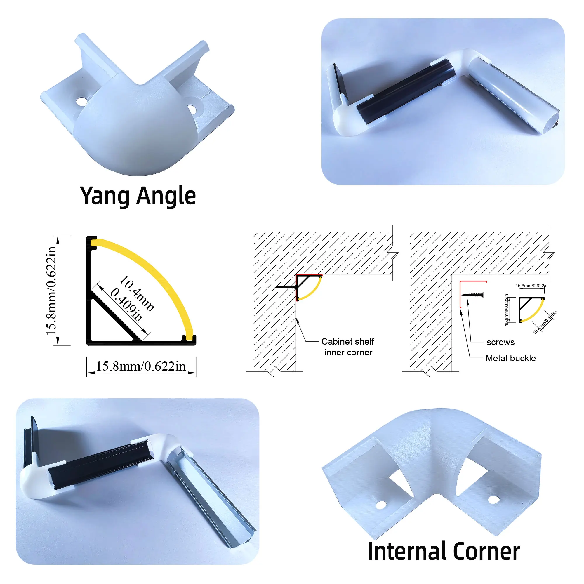 

16x16mm (5 pieces) 0.5m 90 degree LED aluminum profile kit for indirect lighting cabinet corners