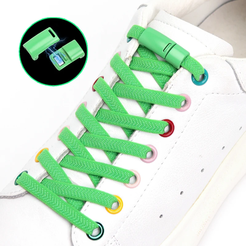 1 Pair Elastic Shoelaces Flat No Tie Shoe Laces Magnetic Colorful Metal Lock Lazy Shoes Lace For Sneakers Accessories Unisex