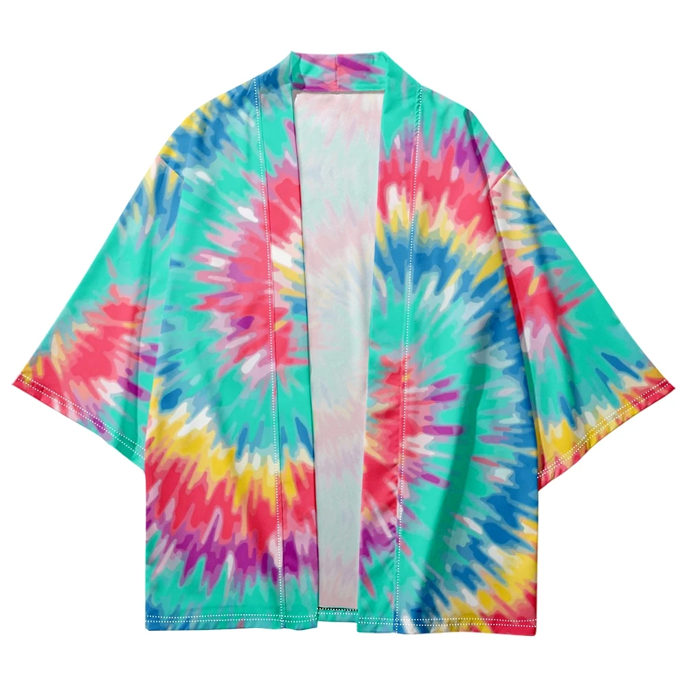 2023 Kimono Men's And Women's Japanese Traditional Kimono Tie Dye Pattern Cardigan Cosplay Beach Shirt Summer Bathrobes