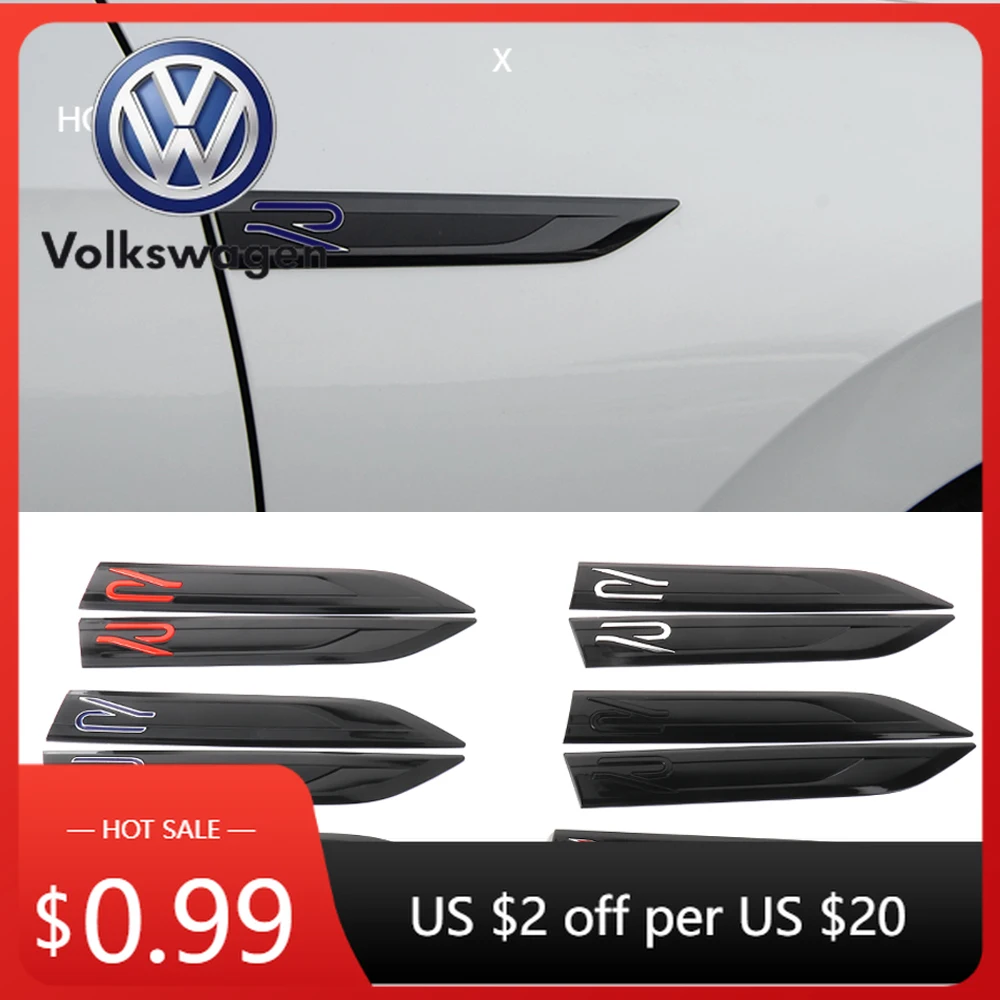 

2026 Hot VOLKSWAGEN 2Pcs 3D ABS R Styling Car Fender Emblem Side Body Sticker For Volkswagen Golf 4 mk5 Passat b8 b5 VW Sharan P