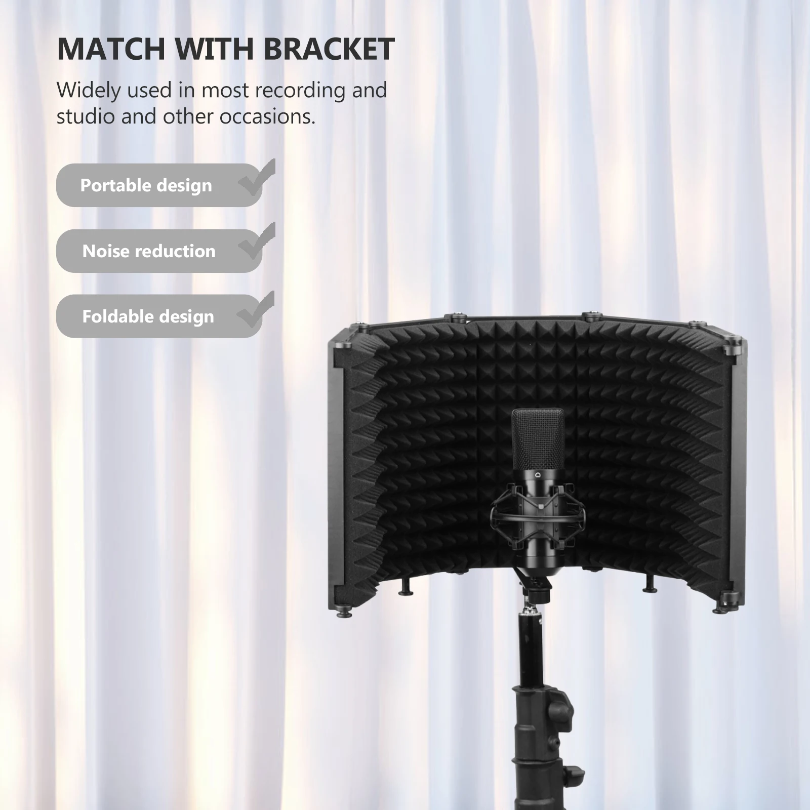 

Portable Adjustable 3-Panel Mic Windproof Isolation Shield Sound Absorber Panel Noise Reduction Microphone Cover Filter Shield