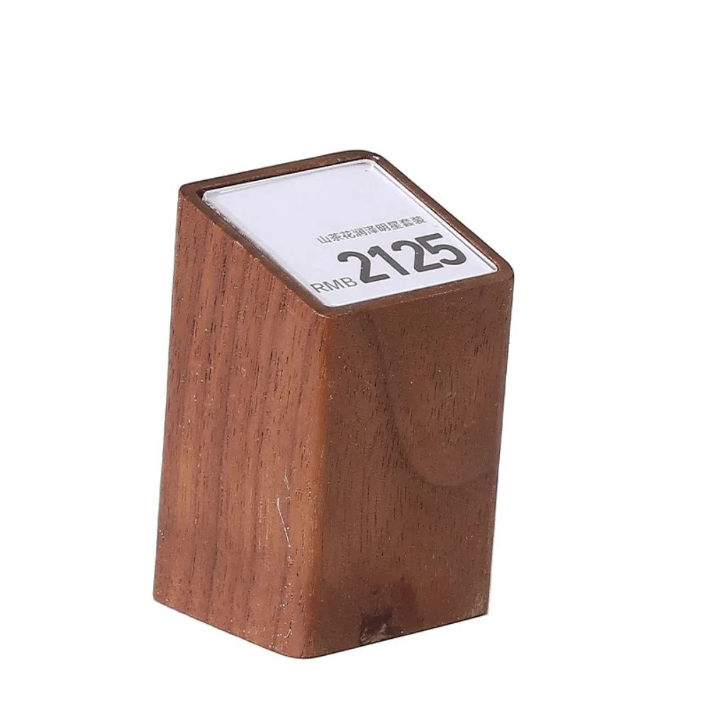 Multi-size Price Tag Holder Acrylic Window Wood Base Acrylic Label Stand Kahki Coffee Price Labeling Rack Display Stand