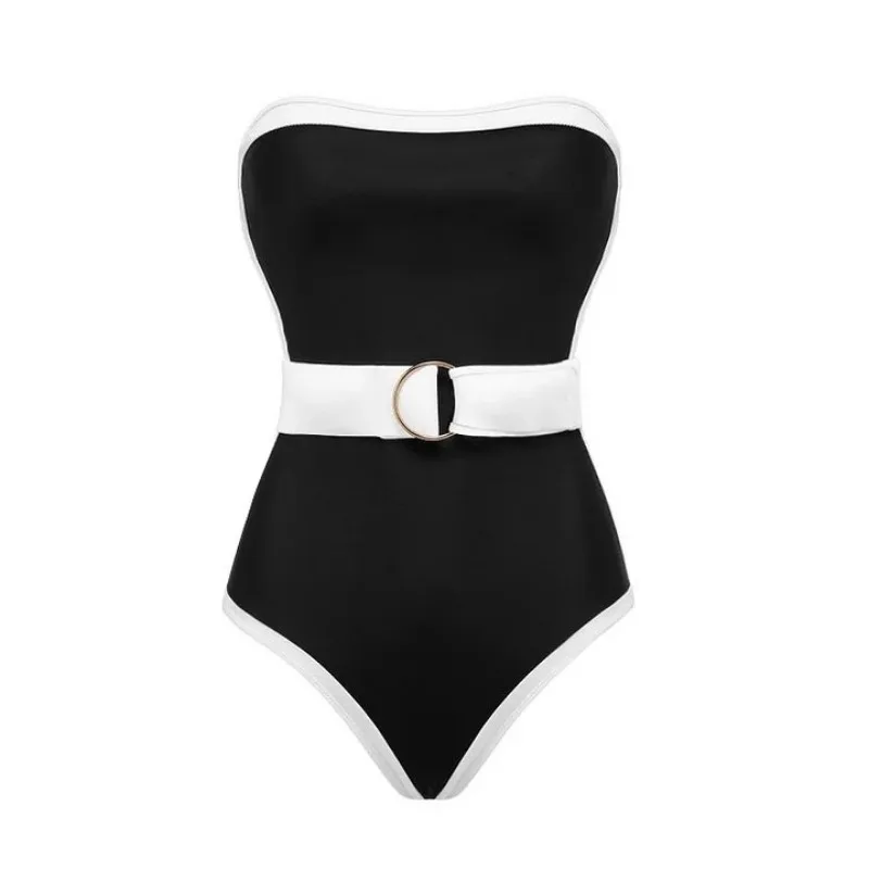 Maillot de bain une pièce pour femme, bikini sans bretelles, monokini élégant, couleur unie, vêtements de plage, vacances d'été, 2024