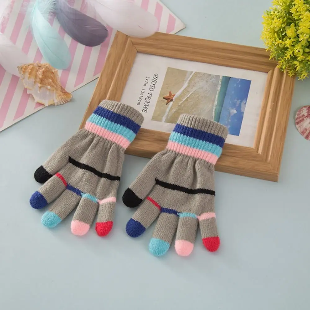 Stripe Baby Mittens Winter Warm Kids Baby Girls Gloves Knitted Children Mitten Winter Gloves Kids for 4-8 Years