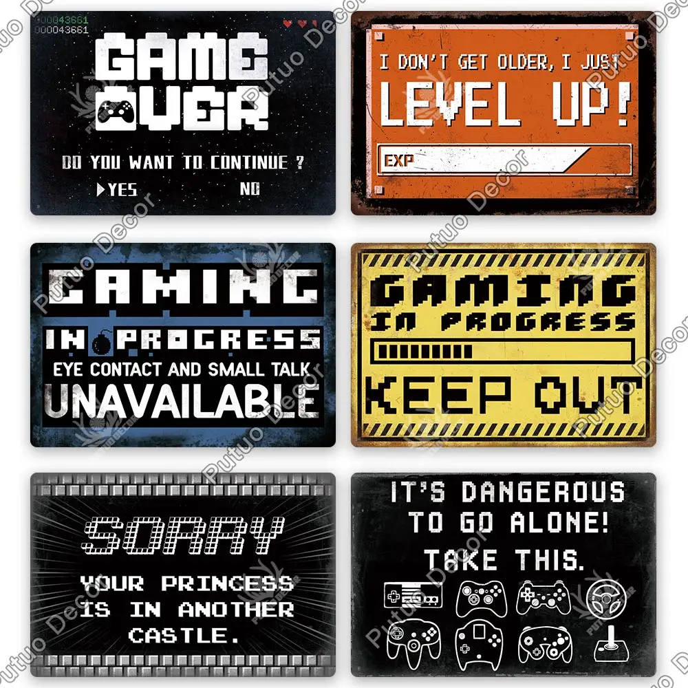 Putuo Decor Funny Gamer Metal Signs Vintage Tin Sign Gamer At Work Retro Signs for Home House Club Game Room Man Cave Wall Decor